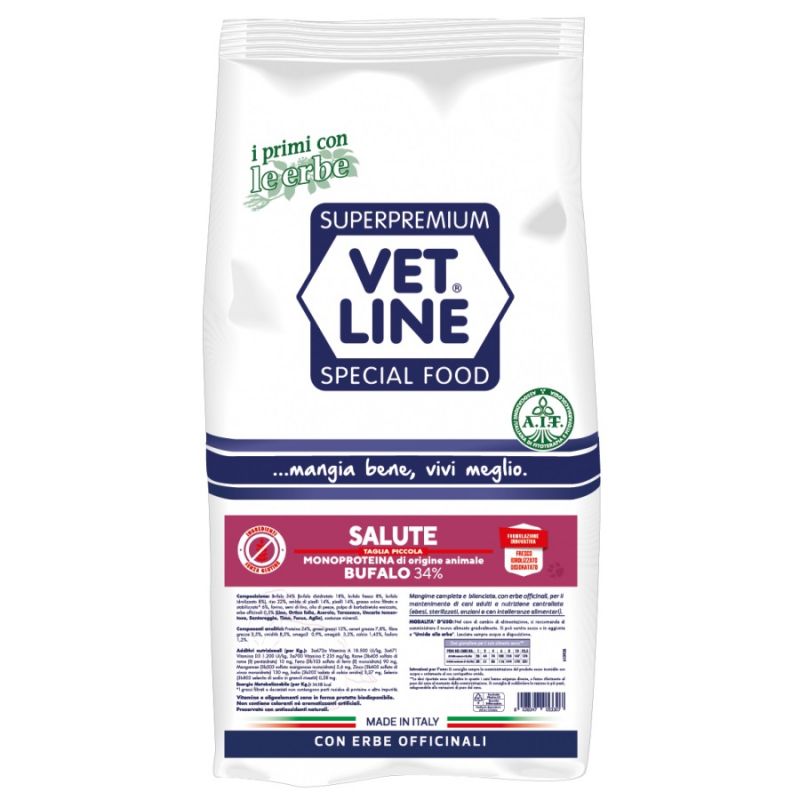 Vet Line Crocchette Cane Salute Bufalo Taglia Piccola 3 kg Vet Line Crocchette Cane Salute Bufalo Taglia Piccola 3 kg